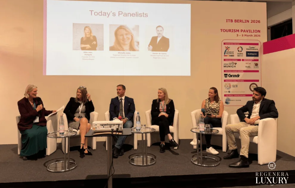 Hector De Castro en el escenario como juez de los Equality in Tourism Awards, ITB Berlin 2026, junto a GSTC y la World Sustainable Hospitality Alliance